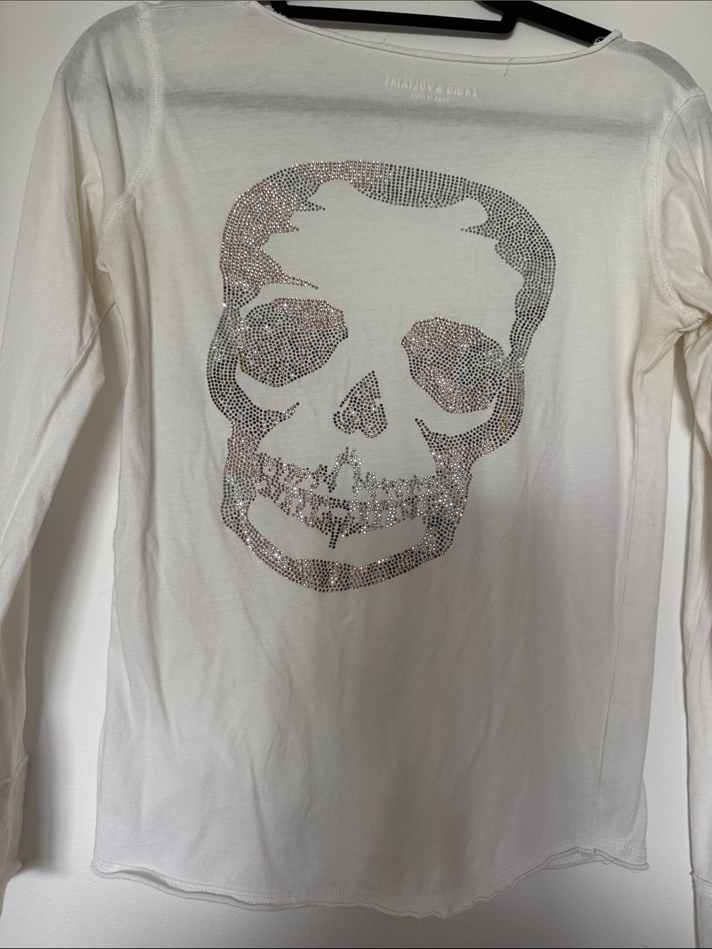 Zadig & Voltaire White Long-Sleeve Tee with Rhinestone Skull